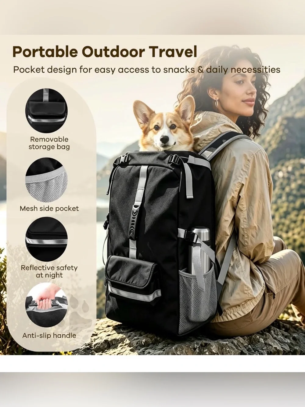 Dog Gray Travel Backpack with GRAY With Black Accents